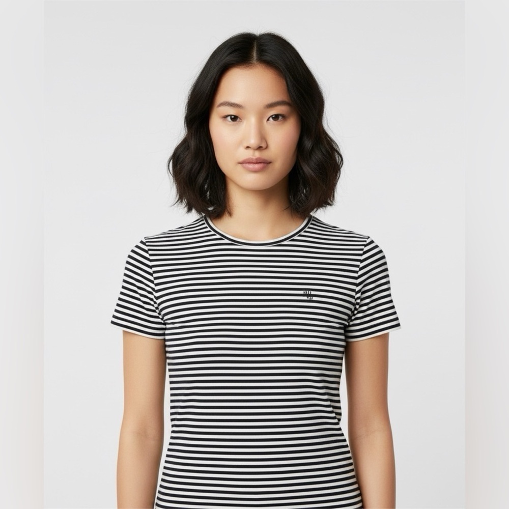 Lauren Ralph Lauren Black and White Striped Short Sleeve Tee Size Small